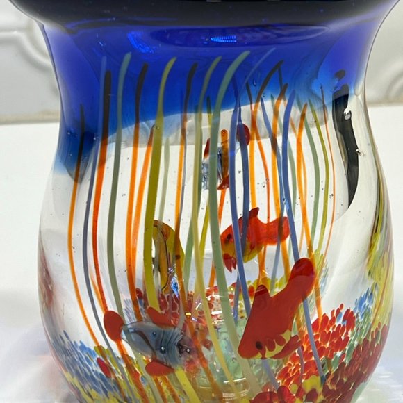 Heavy thick Art Glass Blown Tropical Fish Aquarium Vase Murano Style - Picture 14 of 16